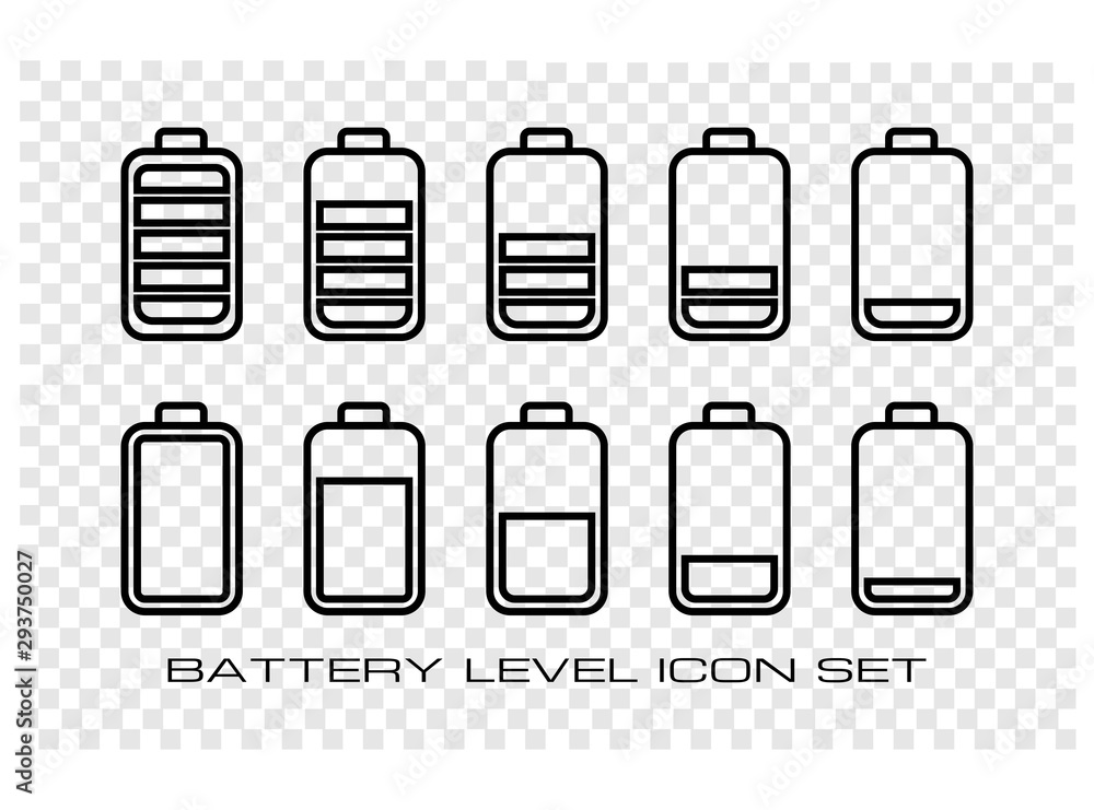 Set of Battery Icon. Consist of Ten Battery Level Status Icon Vector in  Monoline Style, Isolated on Transparent Background. Stock Vector | Adobe  Stock