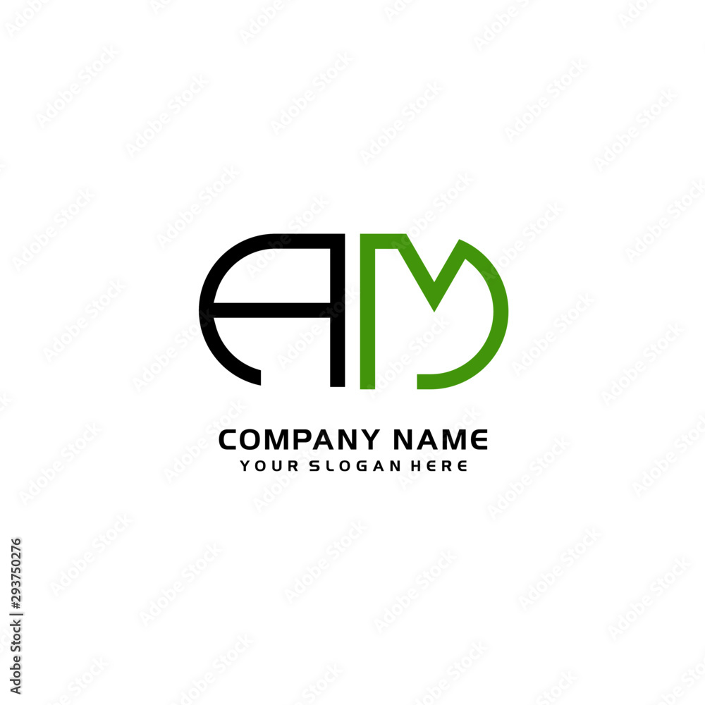 Icon Design Logo Letters AM Minimalist, oval-shaped logo, with colors, black, green, orange Icon Design Logo Letters AM Minimalist, oval-shaped logo, with colors, black, green, orange