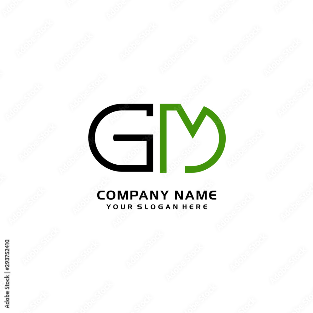 Icon Design Logo Letters GM Minimalist, oval-shaped logo, with colors, black, green, orange Icon Design Logo Letters GM Minimalist, oval-shaped logo, with colors, black, green, orange