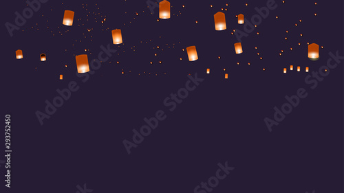 Vector web background with small chinese lanterns on a dark blue background