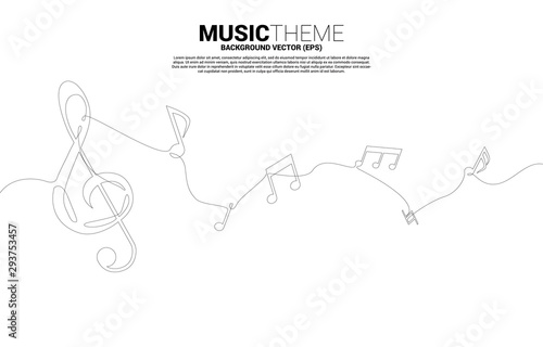 Vector music melody note dancing flow from single line . Concept background for song and concert theme.