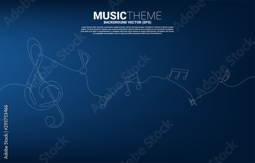 Vector music melody note dancing flow from single line . Concept background for song and concert theme.