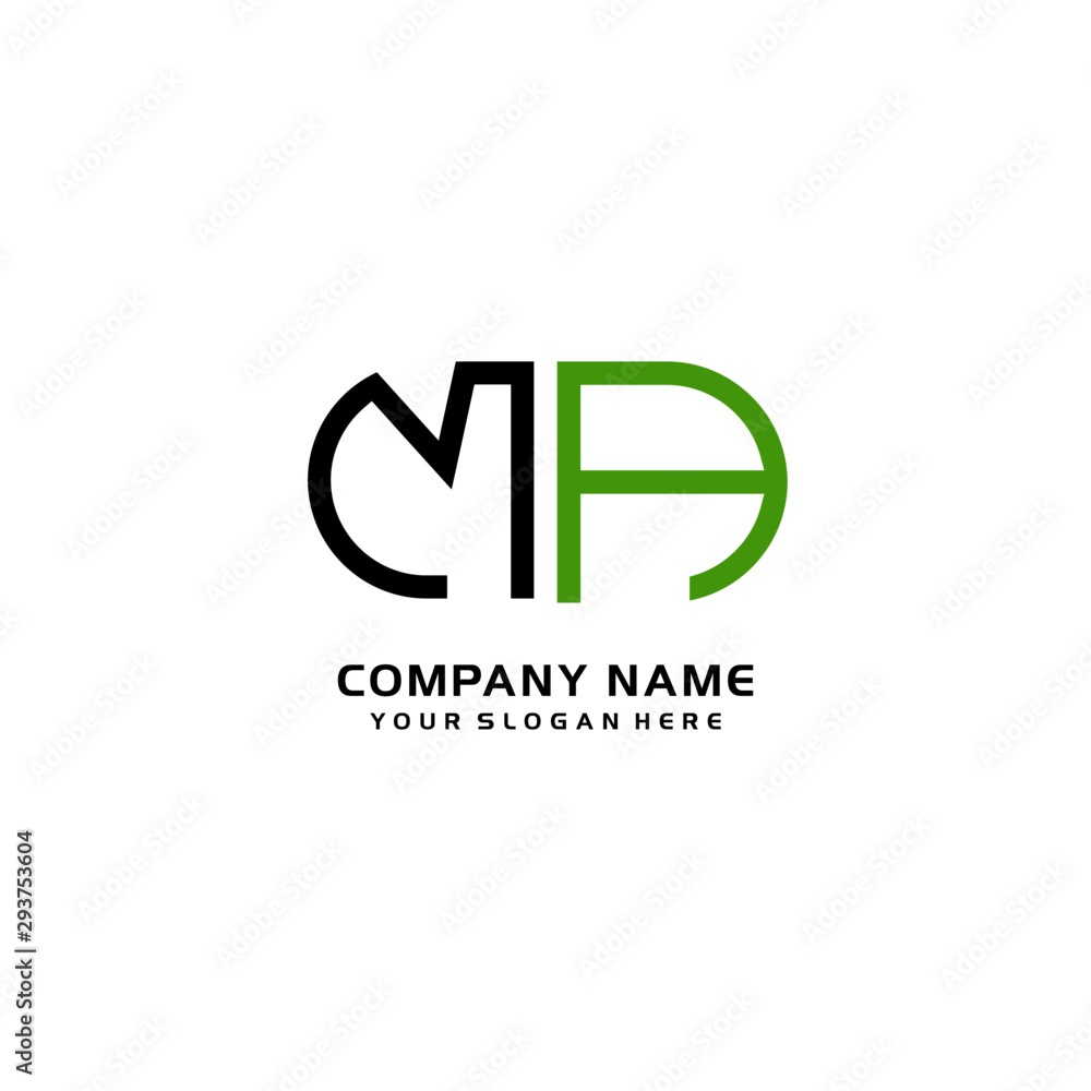 Icon Design Logo Letters MA Minimalist, oval-shaped logo, with colors, black, green, orange Icon Design Logo Letters MA Minimalist, oval-shaped logo, with colors, black, green, orange