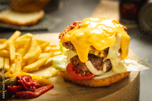 Big Double extra cheese burger and potato fried chips