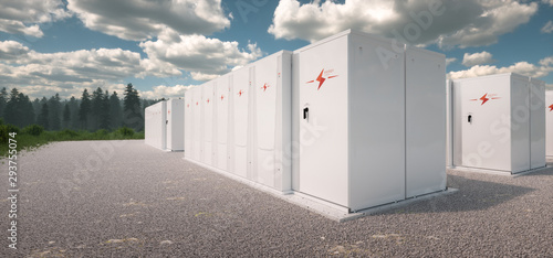 Fotografia Concept of renewable energy battery storage system in nature