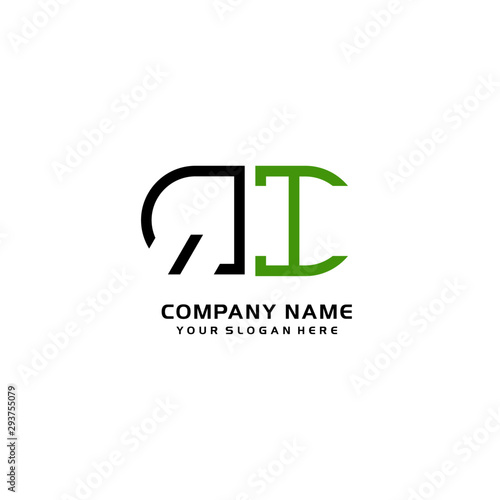 Icon Design Logo Letters QI Minimalist, oval-shaped logo, with colors, black, green, orange