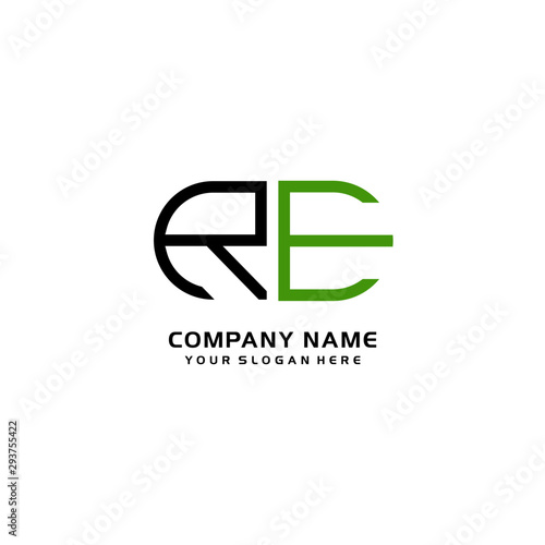 Icon Design Logo Letters RE Minimalist, oval-shaped logo, with colors, black, green, orange