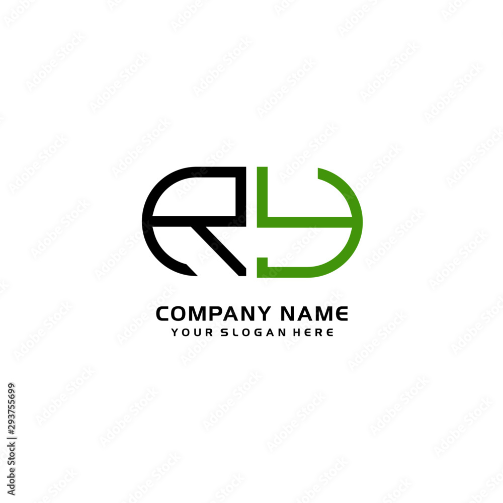 Icon Design Logo Letters RY Minimalist, oval-shaped logo, with colors, black, green, orange Icon Design Logo Letters RY Minimalist, oval-shaped logo, with colors, black, green, orange