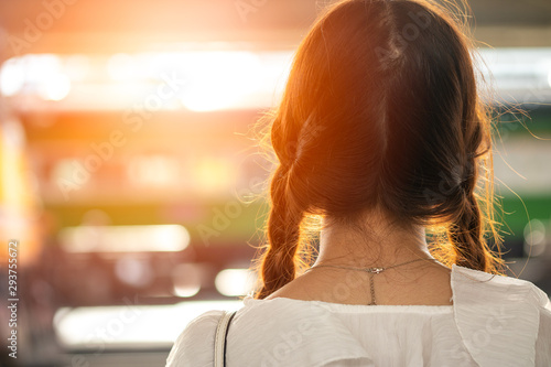 Fototapeta Asian woman with long hair, pigtail on both sides