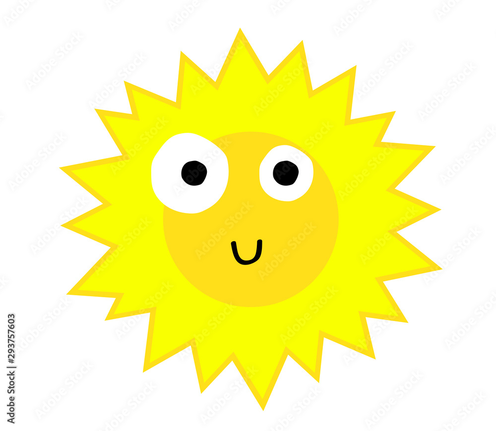 Funny sun on a white background. Vector illustration. 