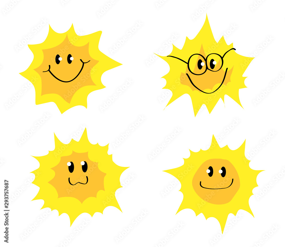 Sun on a white background. Collection. Vector illustration.