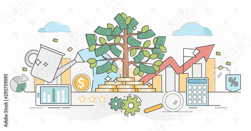 Investing money outline concept vector illustration