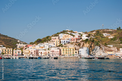 Ponza island (Italy) in the summer. The islands of central Italy in Mediterranean sea. Landscape of the island of Ponza. Port of the island of Ponza. The typical colored houses of the island of Ponza. © tigrom