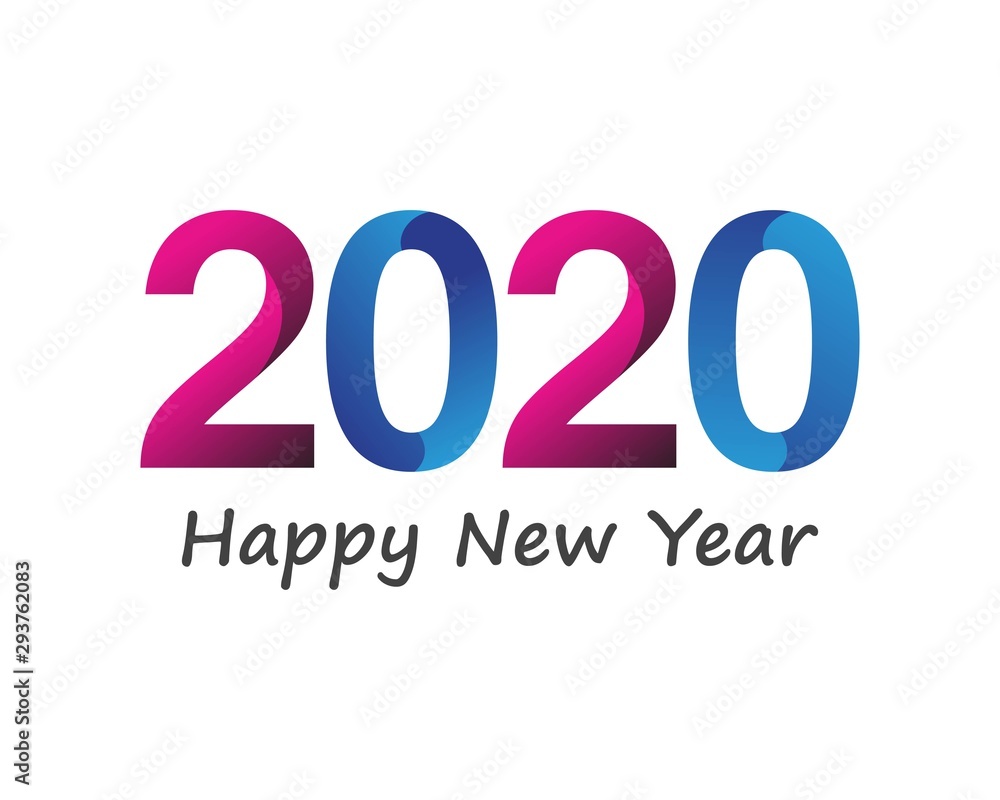 Happy new Year 2020 text, number design template icon
