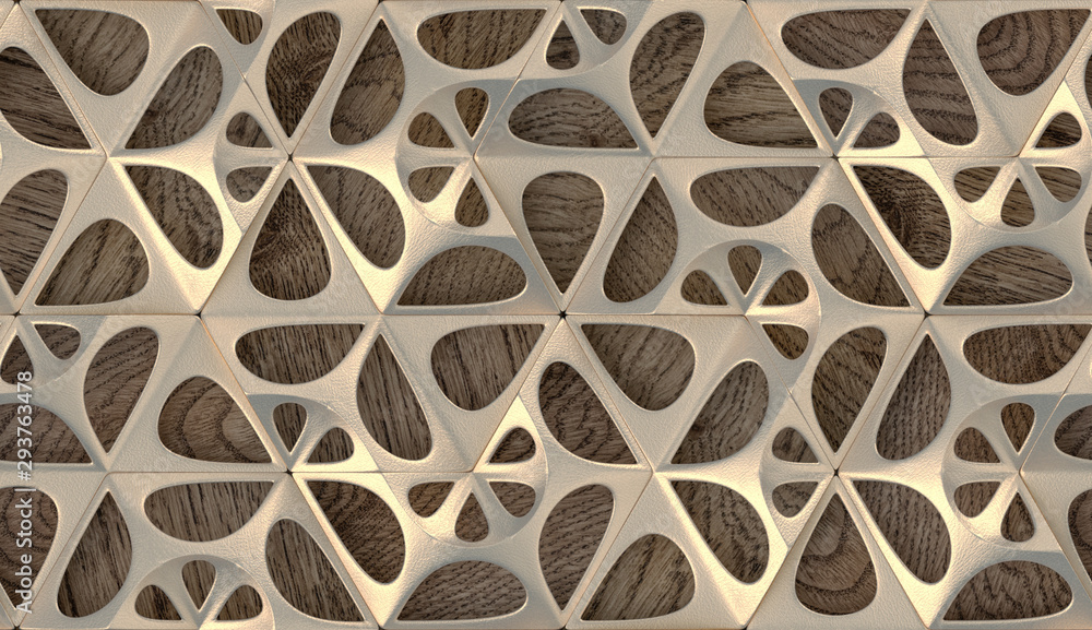 3D Wallpaper of geometric golden frame module on wooden background ...