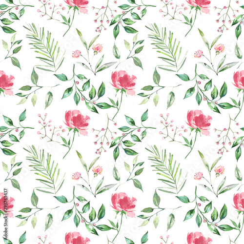 Wild forest herbs and flowers seamless pattern