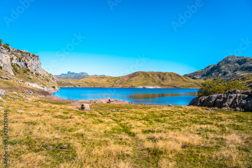 An autumn afternoon at the Ibon de Estanes in the Pyrenees. Spain photo