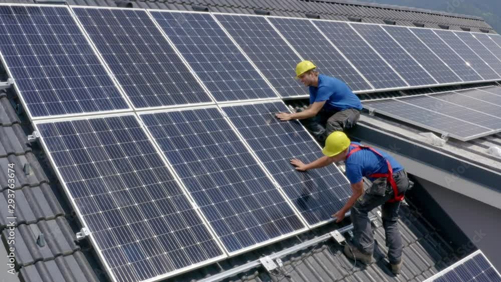 custom made wallpaper toronto digitalWorking Making Sure Solar Panels Are Fitting Properly On Roof. Aerial