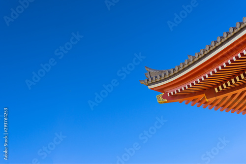 Beautiful view of Temple roof with clear blue sky in Tokyo, Japan. © Sugrit