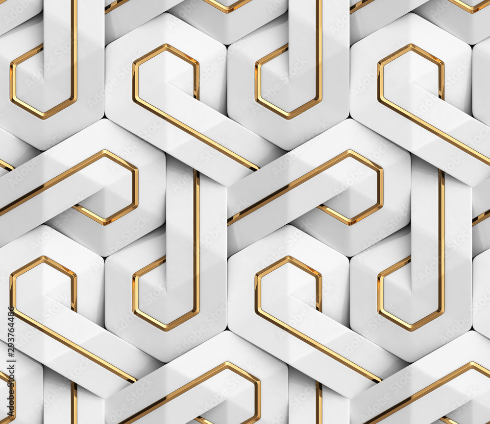 3D Wallpaper of white 3D panels geometric knot with gold decor. Shaded  geometric modules. High quality seamless texture. Stock Illustration |  Adobe Stock
