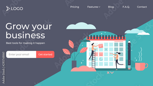 Planning flat tiny persons vector illustration landing page template design