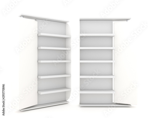Color white shelves stand design on white background