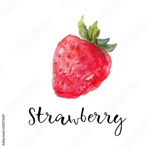 Red strawberry watercolor illustration isolated on white background
