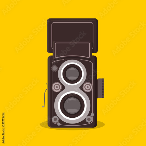 detailed isolated Twin-lens reflex camera vintage retro flat style illustration with shadow 