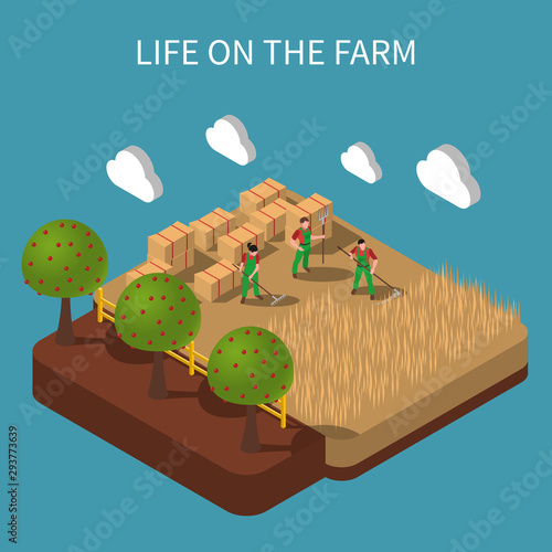 Life On Farm Isometric Composition