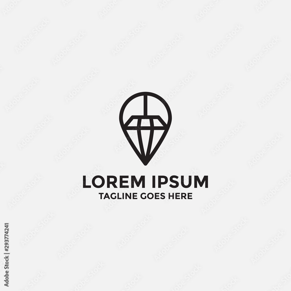 diamon map pin line art logo design - vector diamon map pin line art logo design - vector