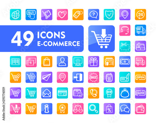 E-commerce set vector icons shopping and online