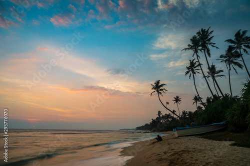 Fototapeta Naklejka Na Ścianę i Meble -  Red sunset at Polhena Beach, Matara District, Southern Province, Sri Lanka