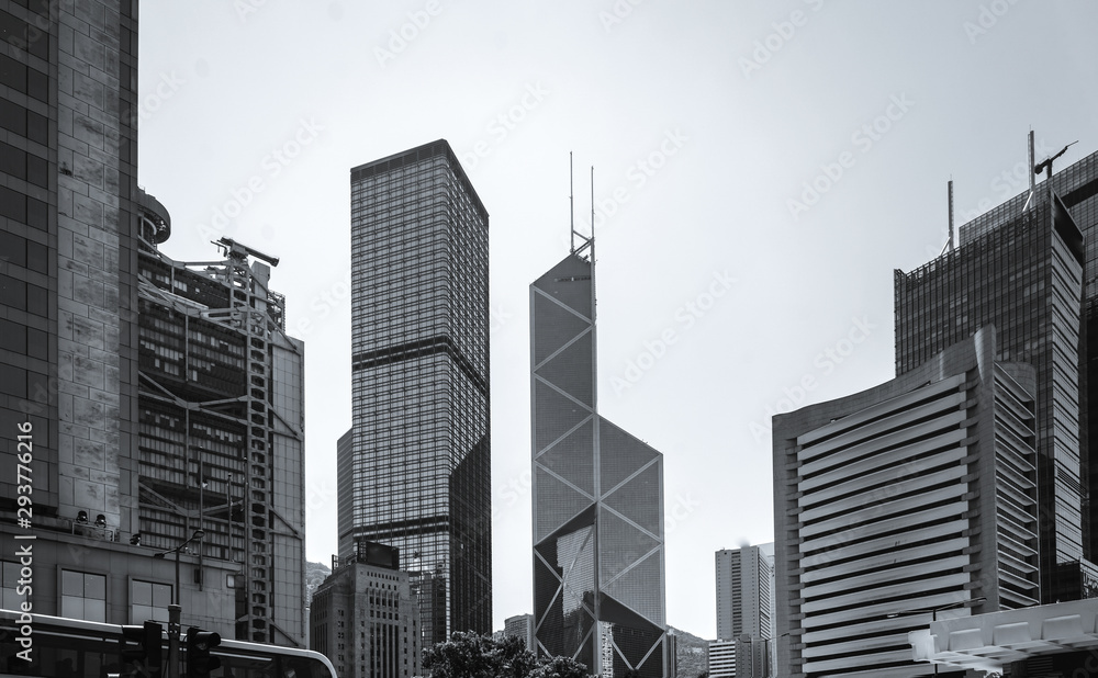 Fototapeta premium Hong Kong Commercial Building Close Up; Black and White style