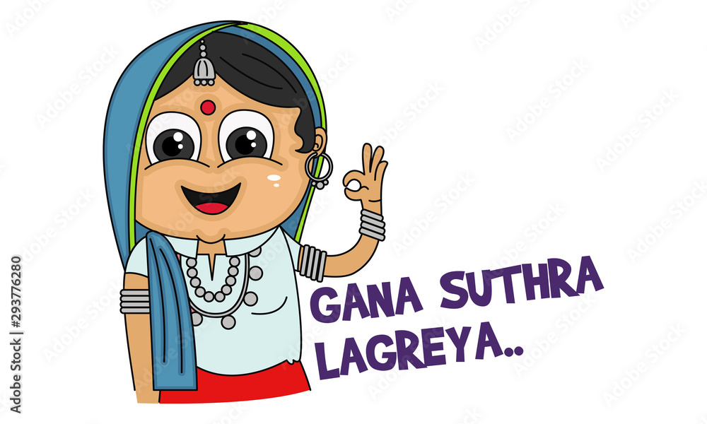Vector cartoon illustration of haryanvi woman happy expression. Gana suthra lagreya text translation - looking so beautiful. Isolated on white background. Stock Vector | Adobe Stock Vector cartoon illustration of haryanvi woman happy expression. Gana suthra lagreya text translation - looking so beautiful. Isolated on white background. Stock Vector | Adobe Stock