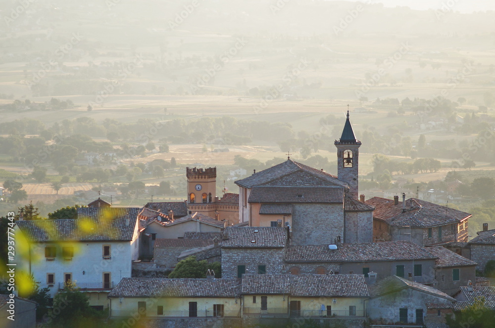 View of Giano dell'Umbria at dawn, Italy