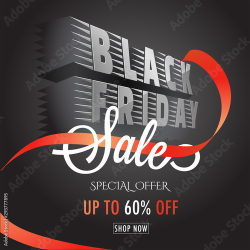 3D, creative text Black Friday on black background with 60% discount offer. Advertisement template or flyer design.