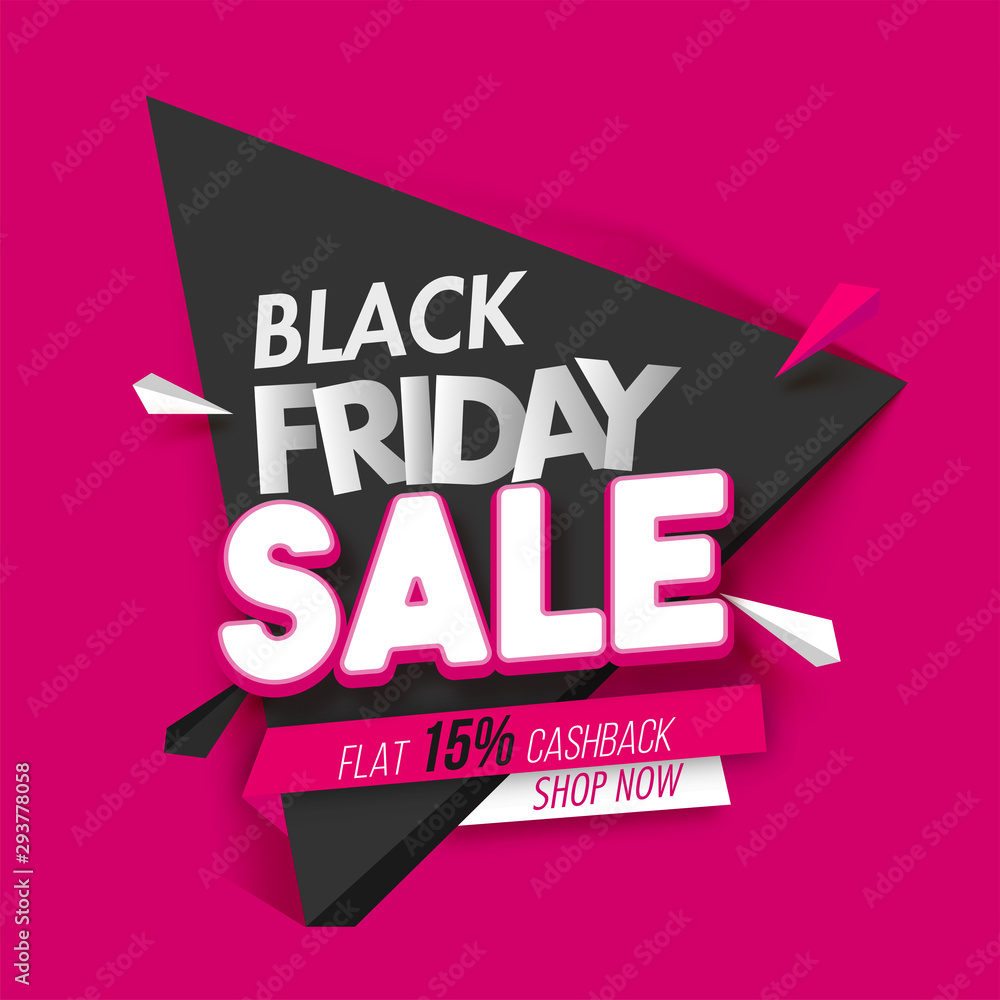 Black Friday Sale with 15% cashback offer on pink background for Advertising poster design.