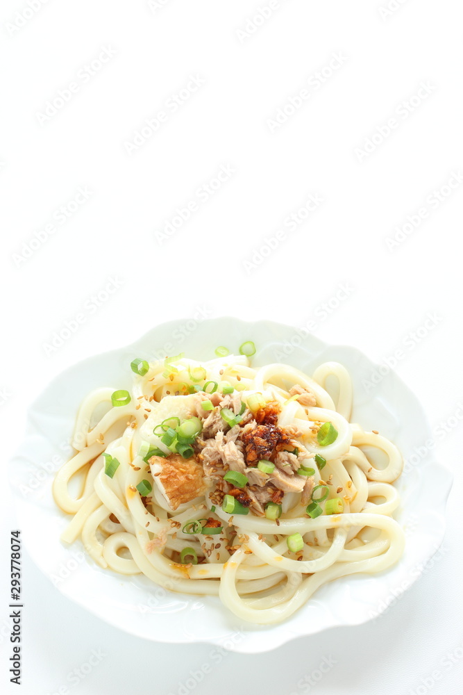 Japanese food, chikuwa fish cake mixed with Udon noodles Japanese food, chikuwa fish cake mixed with Udon noodles