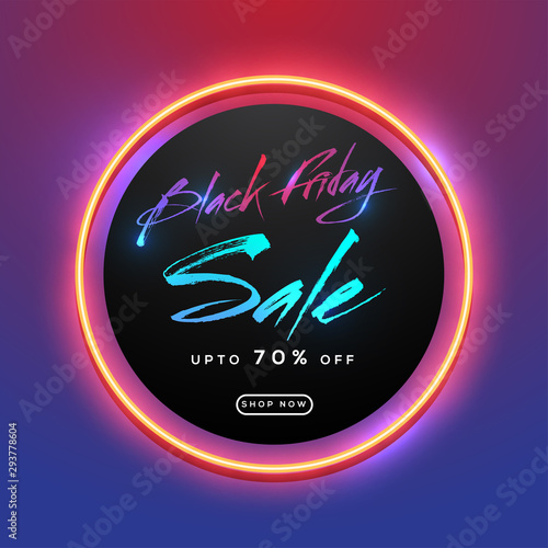 Black Friday Sale with 70% discount offer in circular frame for advertising poster or template design.