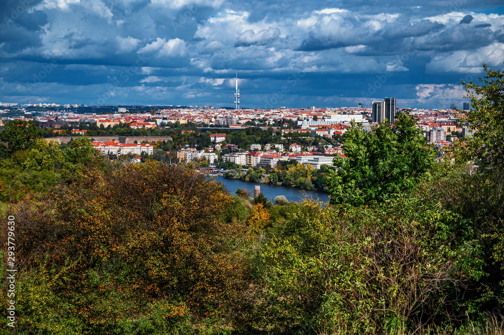 Prague city, autumn panorama.