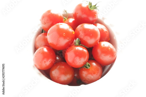 Japanese cherry tomato on white background with copy space