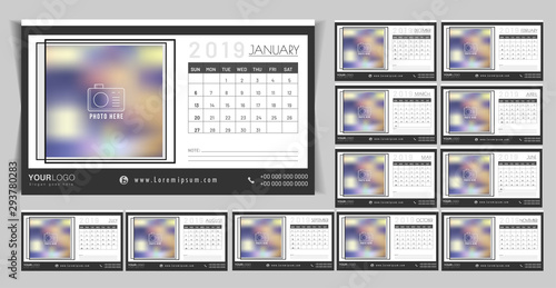 Business template style desk planner for year 2019 with contact details and space for your image.