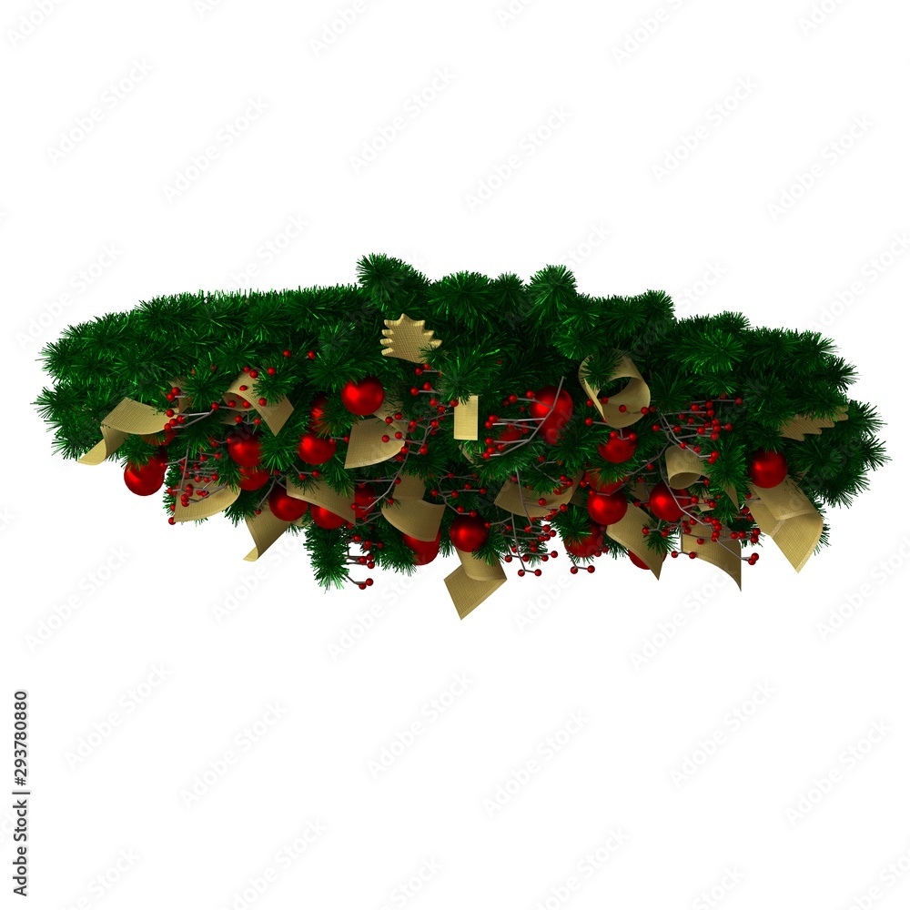 Fototapeta premium Christmas tree decoration, isolate on a white background. 3D rendering of excellent quality in high resolution