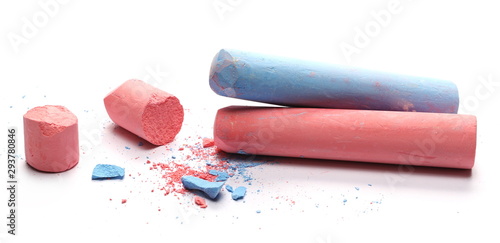 Red and blue chalk isolated on white background