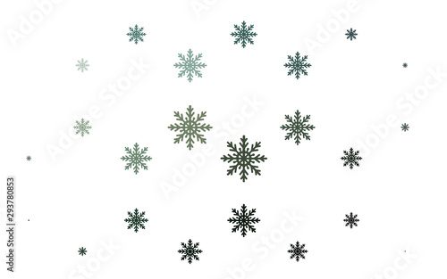 Light Green vector layout with bright snowflakes. Shining colored illustration with snow in christmas style. The pattern can be used for new year leaflets.