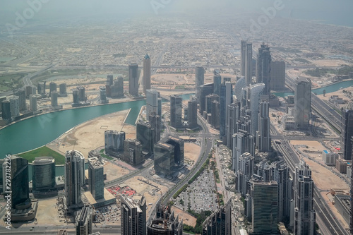 Aerial beautiful view of Downtown Dubai  Skyscrapers and landmarks - Dubai mall and the Dubai fountain  a view from Burj Khalifa