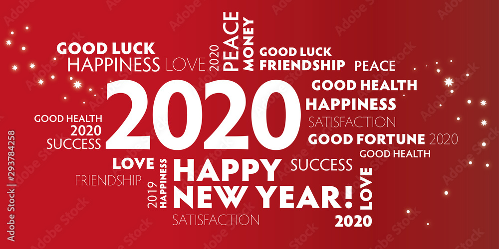 2020 happy new year red background
