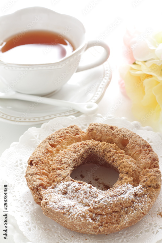 Old fashion Doughnut and English tea for breakfast Old fashion Doughnut and English tea for breakfast