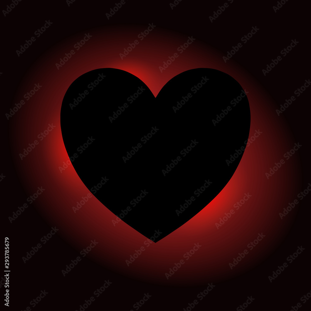 Black heart on black background with red backlight. Vector illustration. Black heart on black background with red backlight. Vector illustration.