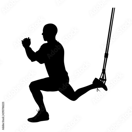 Illustration of man doing suspended lunge trx exercise isolated on white.